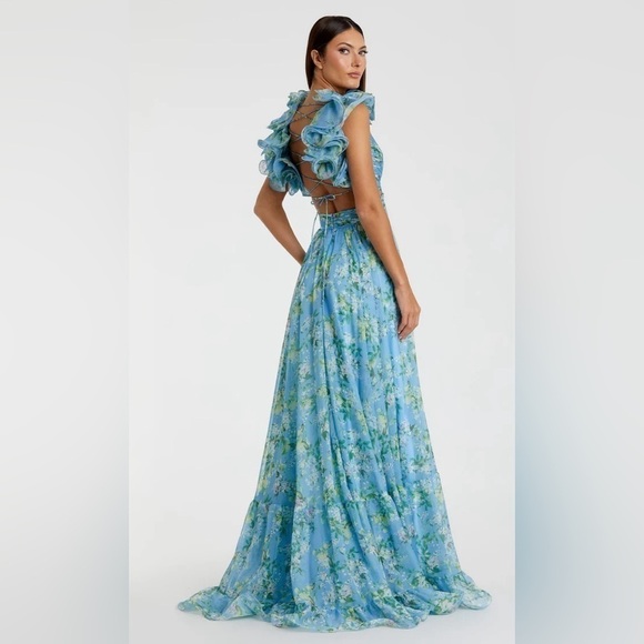 Mac Duggal Ruffle Tiered Floral Cut-Out Chiffon Gown, Size 12 (v) - Picture 2 of 16